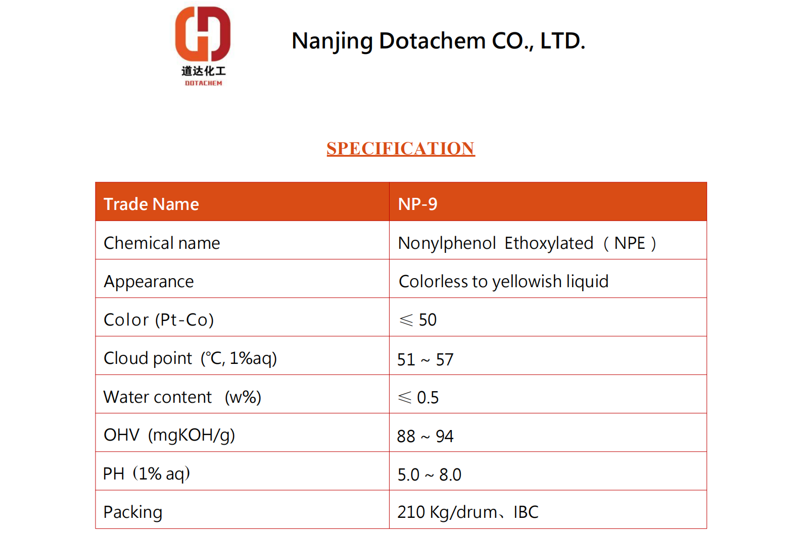Nonilfenol Teretoksilasi-9-TDS-Dotachem
